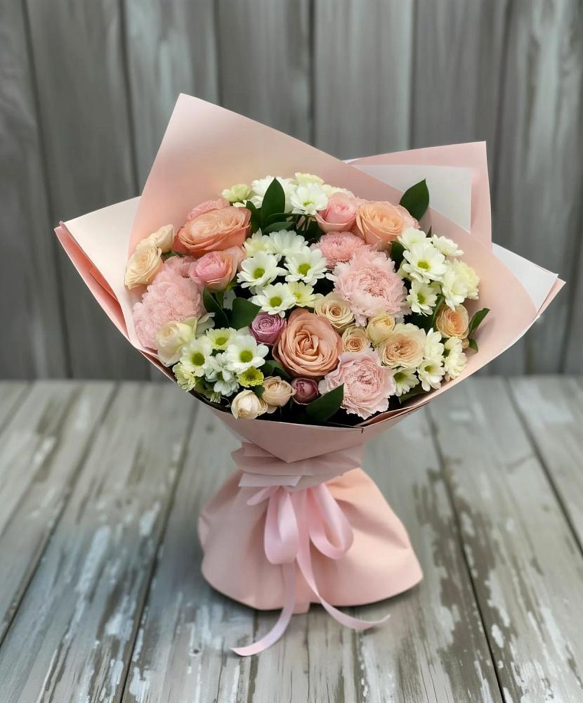 Букет цветов из: Гвоздики, Розы и Хризантемы в Праслово