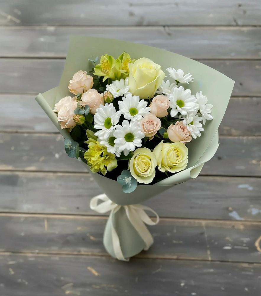 Букет цветов из: Альстромерии, Розы и Хризантемы в Праслово